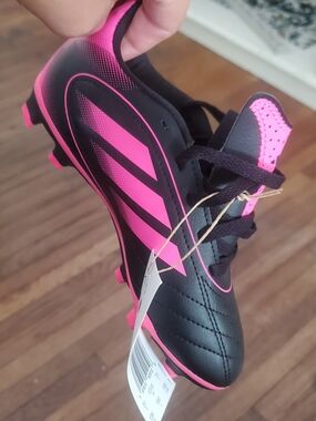 Kids Black and Hot Pink Soccer Cleats
